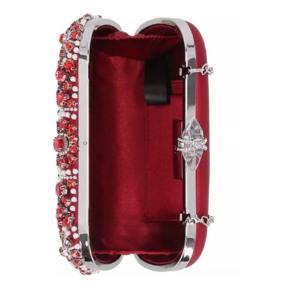 INC Ranndi beaded embellished crystal clutch minaudiere - RED/SILVER - Picture 13 of 14